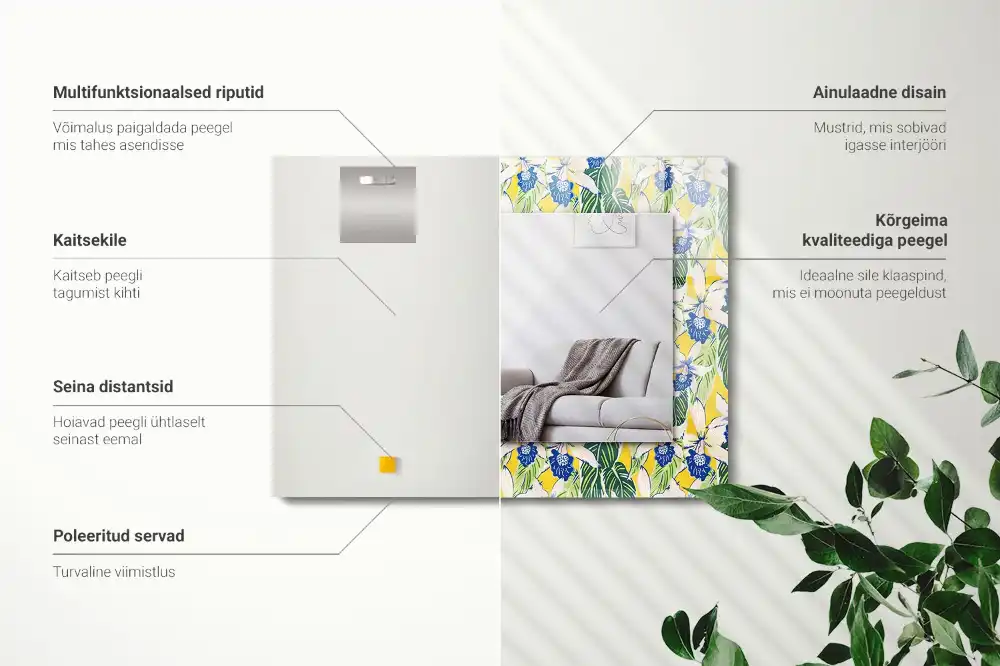 Rectangular wall mirror design Flowers and leaves