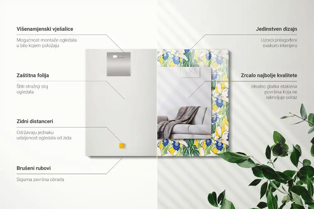 Rectangular wall mirror design Flowers and leaves