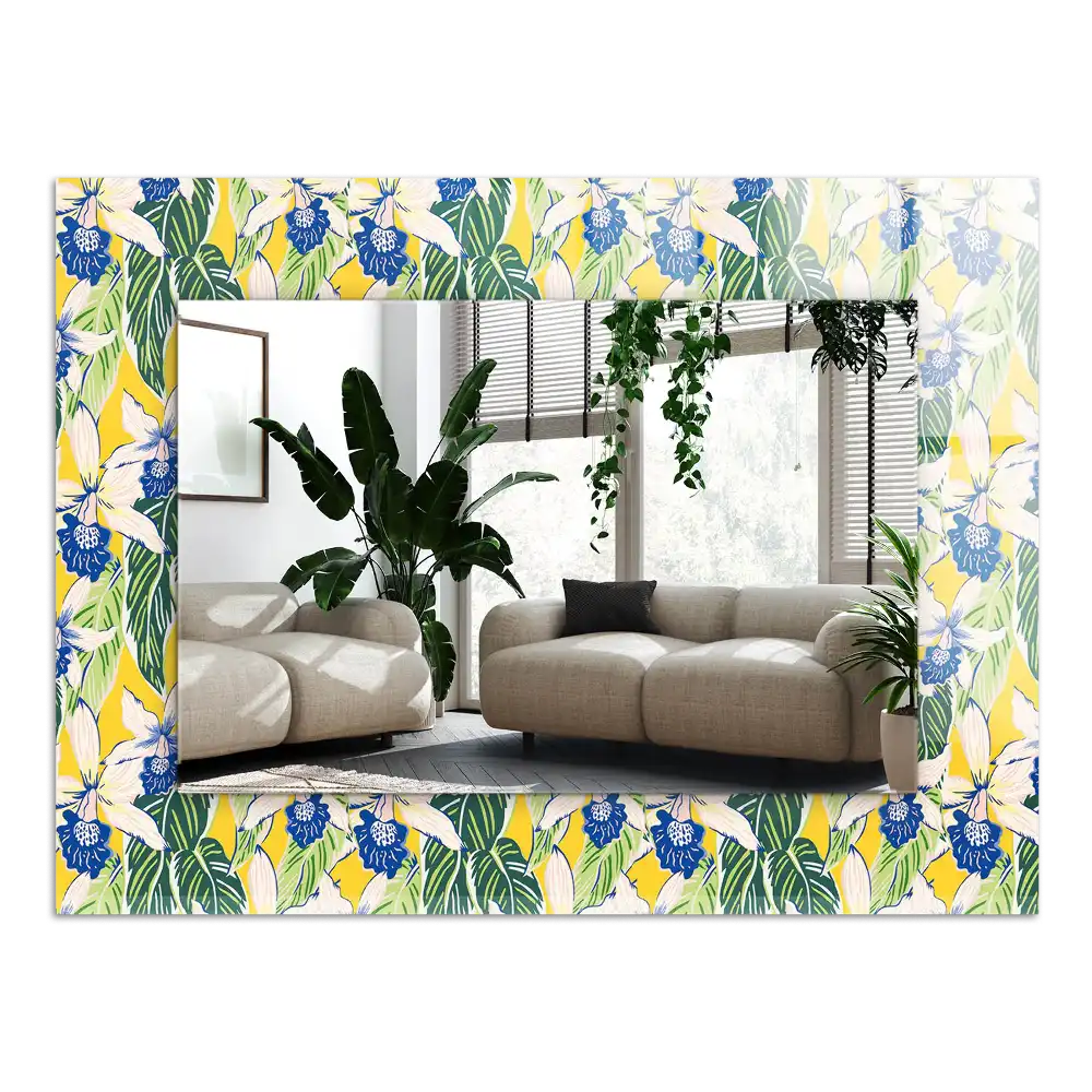 Rectangular wall mirror design Flowers and leaves
