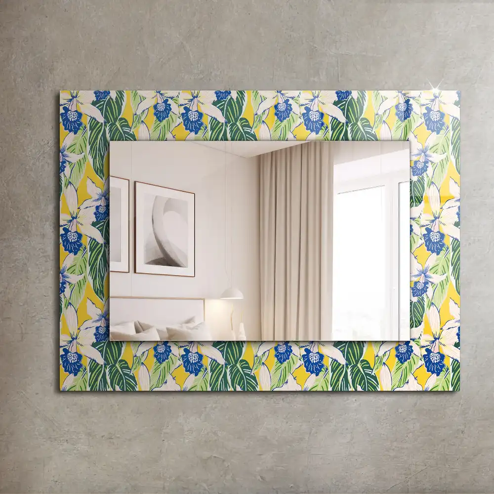 Rectangular wall mirror design Flowers and leaves