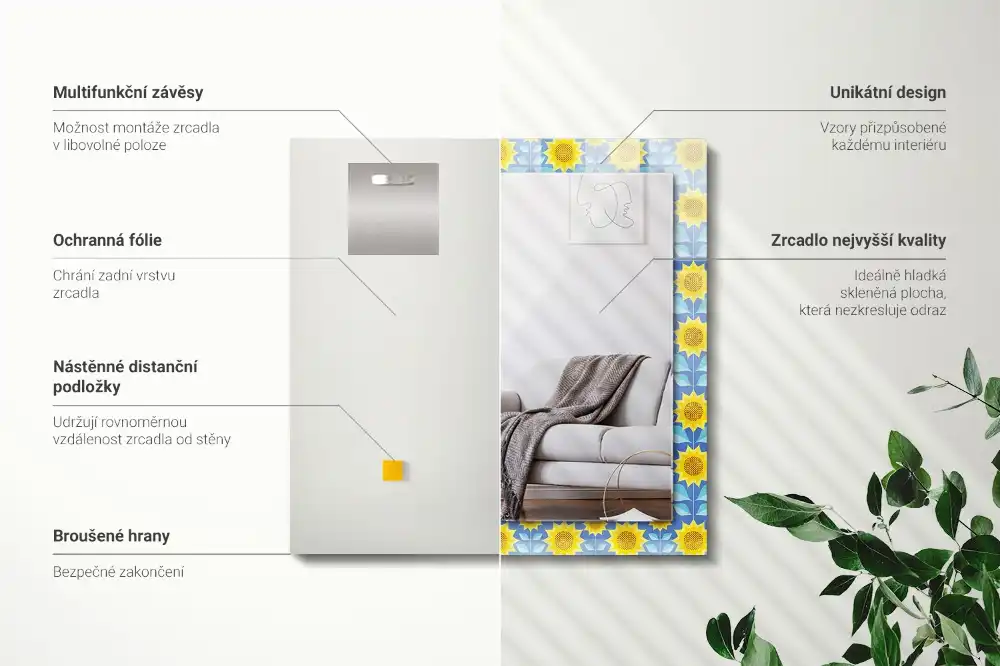 Rectangle decorative mirror Sunflowers leaves pattern