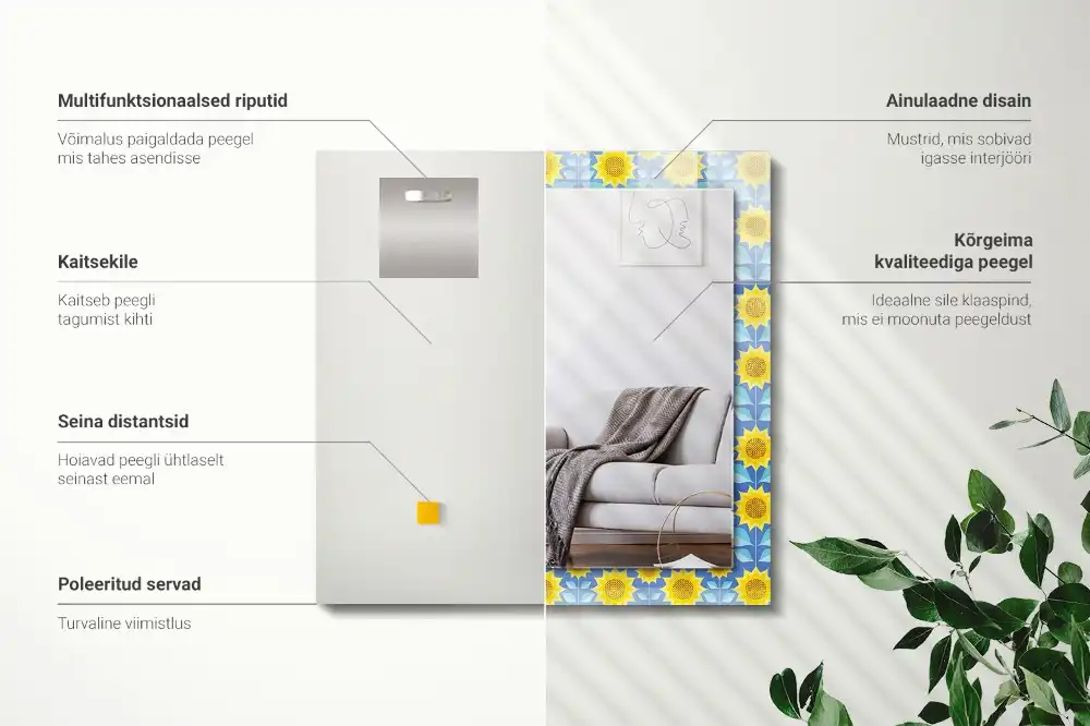 Rectangle decorative mirror Sunflowers leaves pattern