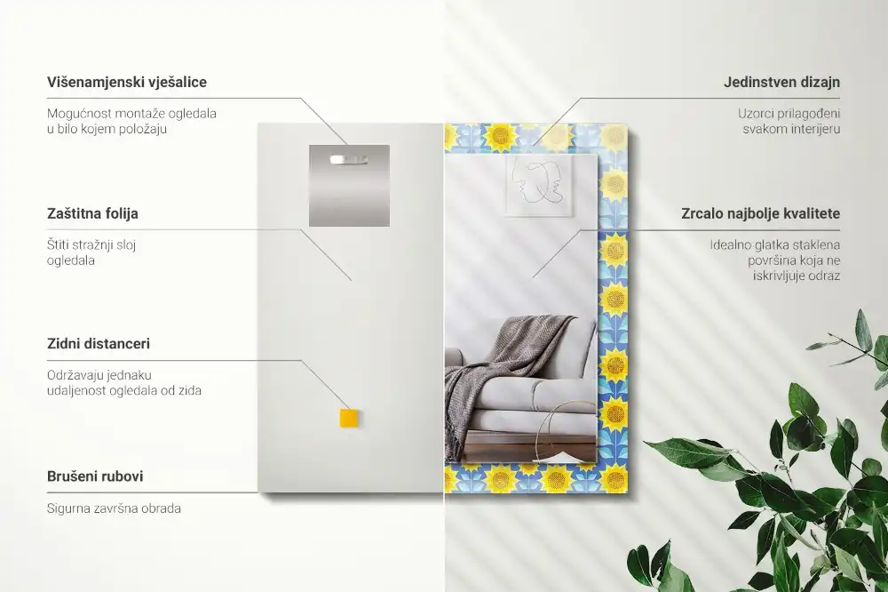 Rectangle decorative mirror Sunflowers leaves pattern