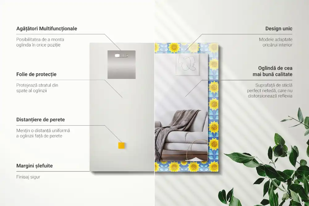 Rectangle decorative mirror Sunflowers leaves pattern