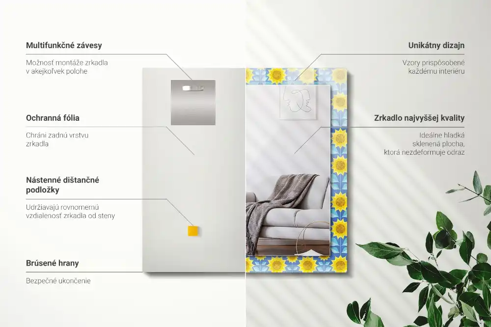 Rectangle decorative mirror Sunflowers leaves pattern