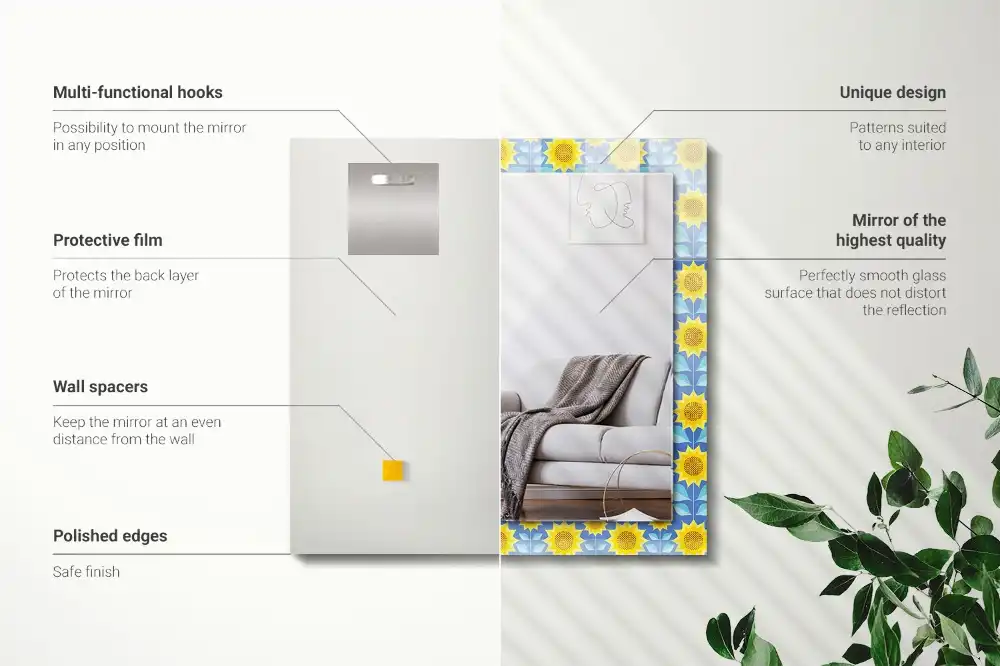 Rectangle decorative mirror Sunflowers leaves pattern