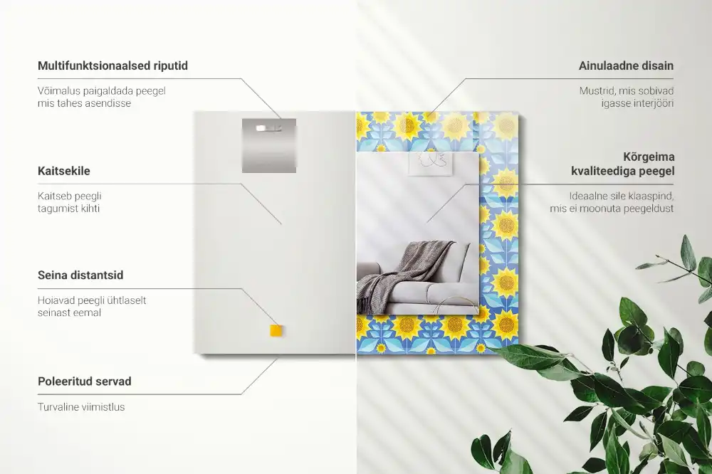 Rectangle decorative mirror Sunflowers leaves pattern