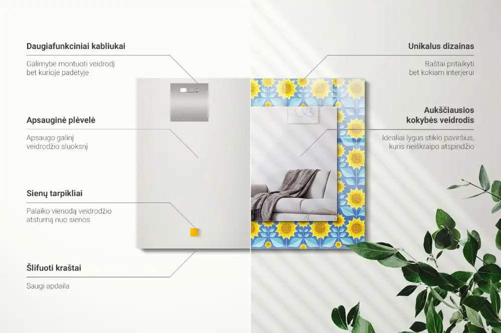 Rectangle decorative mirror Sunflowers leaves pattern