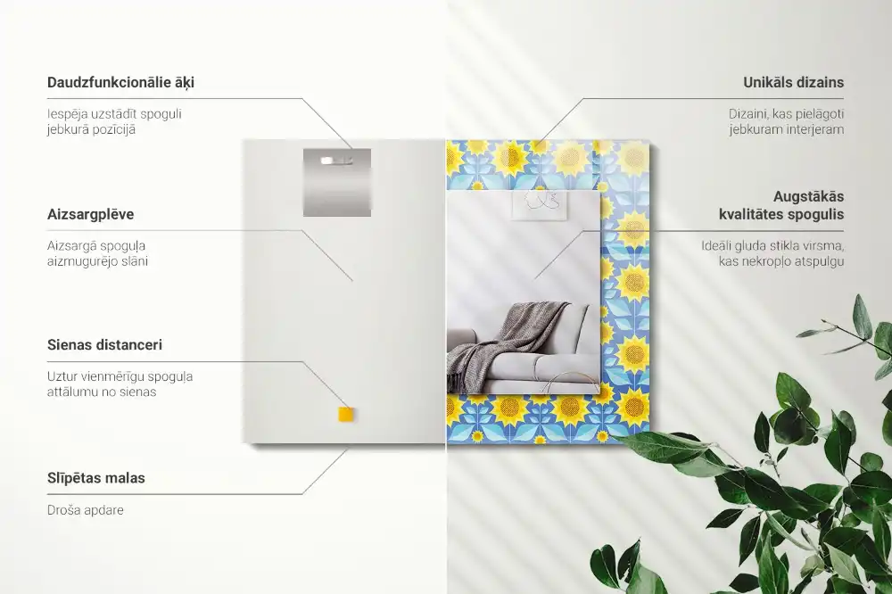 Rectangle decorative mirror Sunflowers leaves pattern