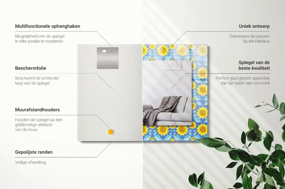 Rectangle decorative mirror Sunflowers leaves pattern