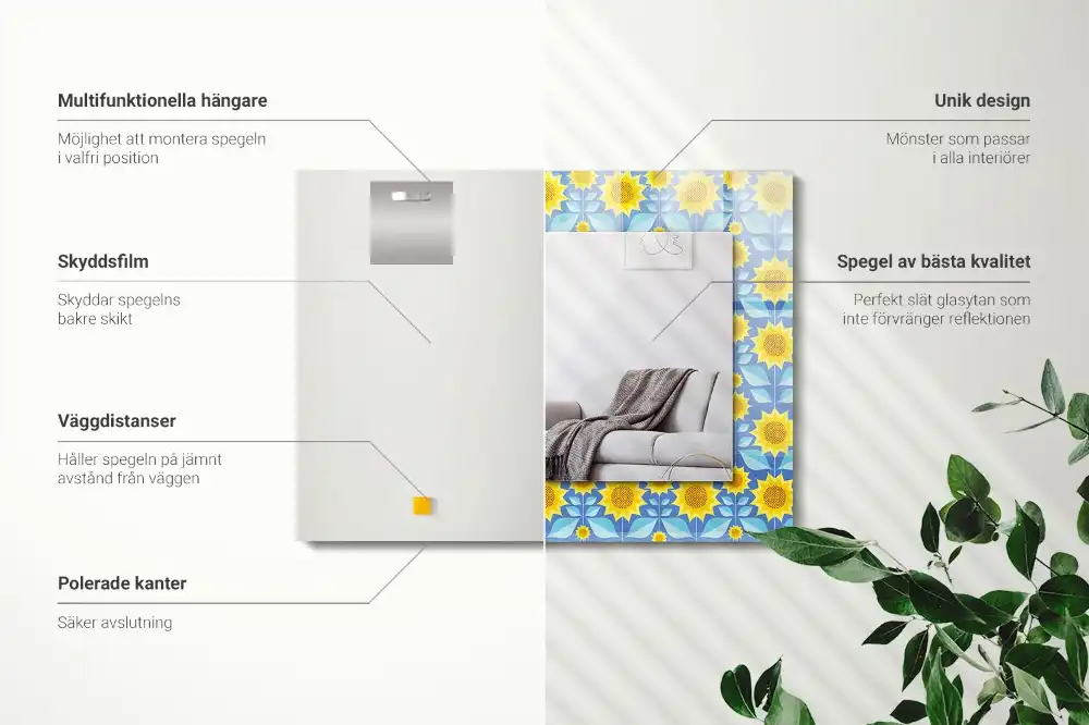 Rectangle decorative mirror Sunflowers leaves pattern