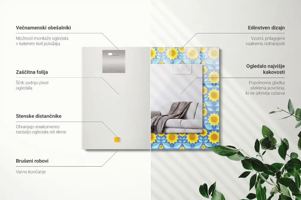 Rectangle decorative mirror Sunflowers leaves pattern