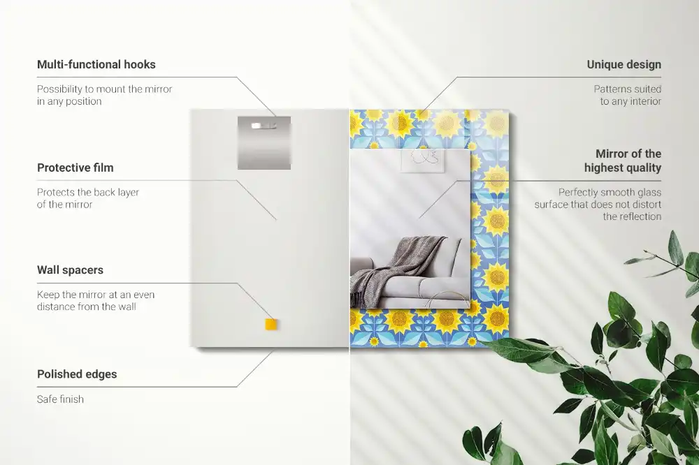 Rectangle decorative mirror Sunflowers leaves pattern