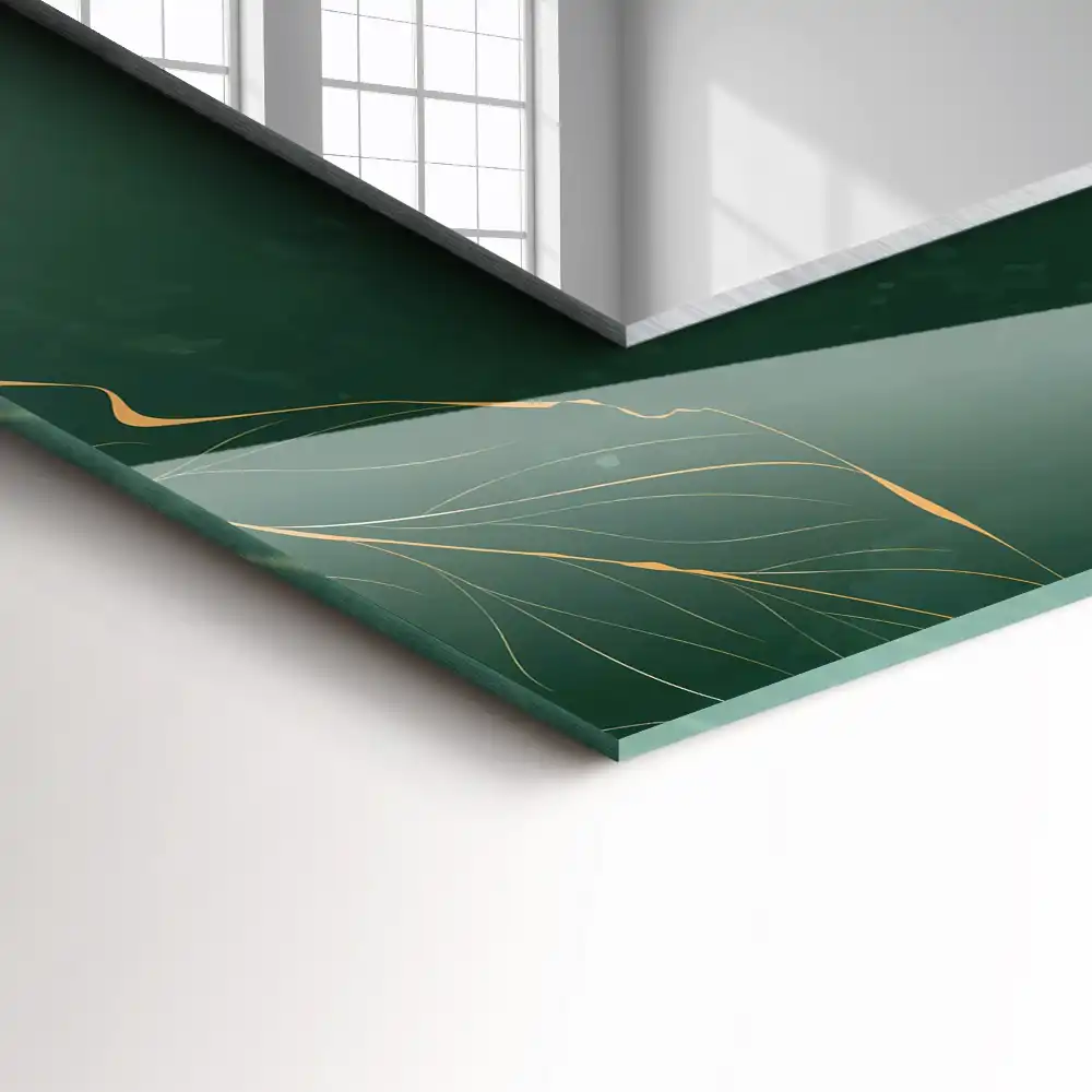 Rectangular wall mirror design Green leaves gold