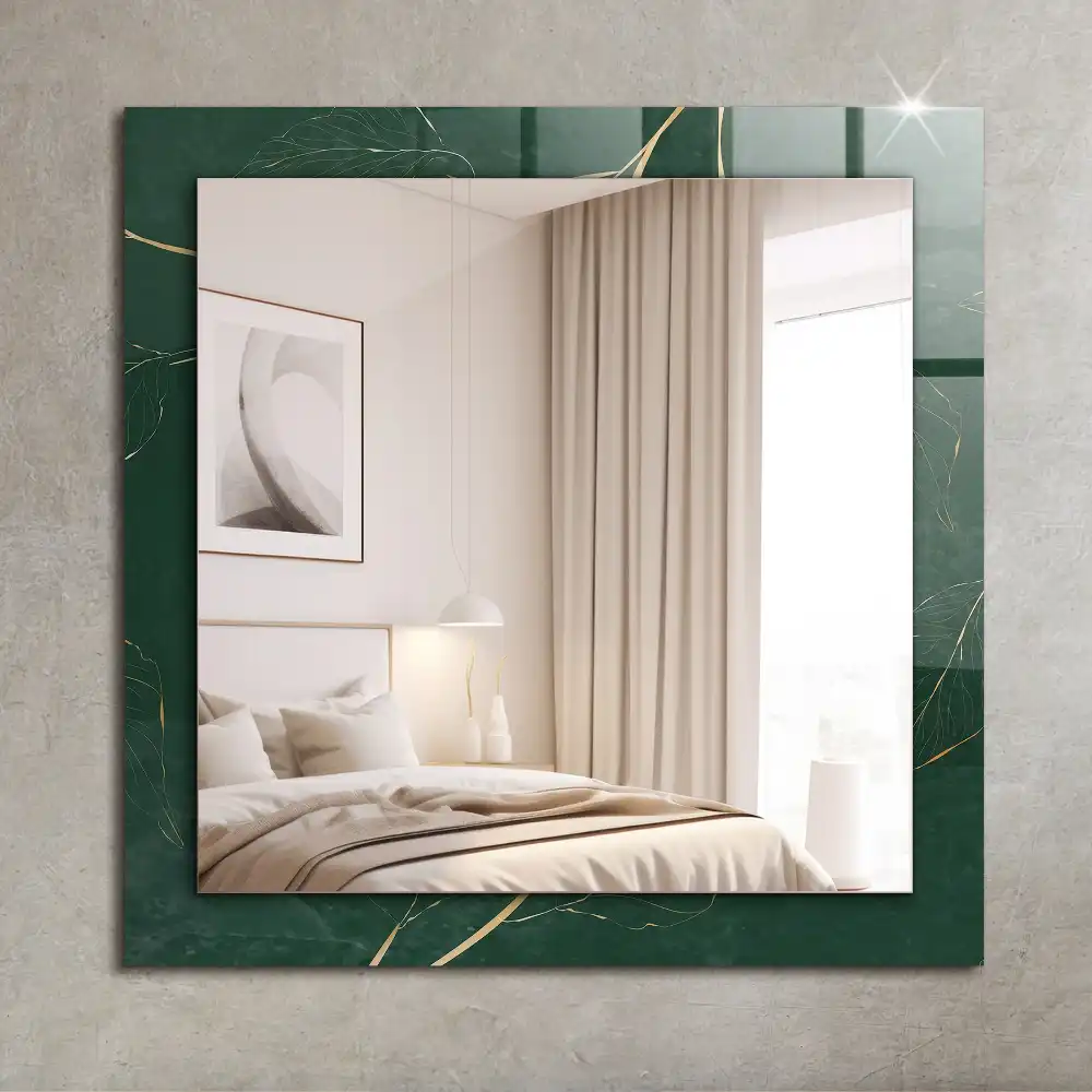 Rectangular wall mirror design Green leaves gold