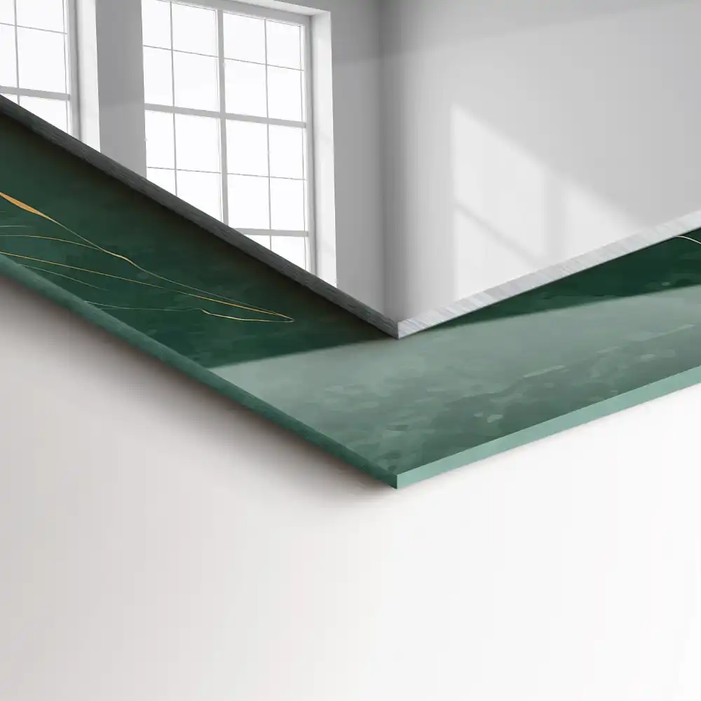 Rectangular wall mirror design Green leaves gold