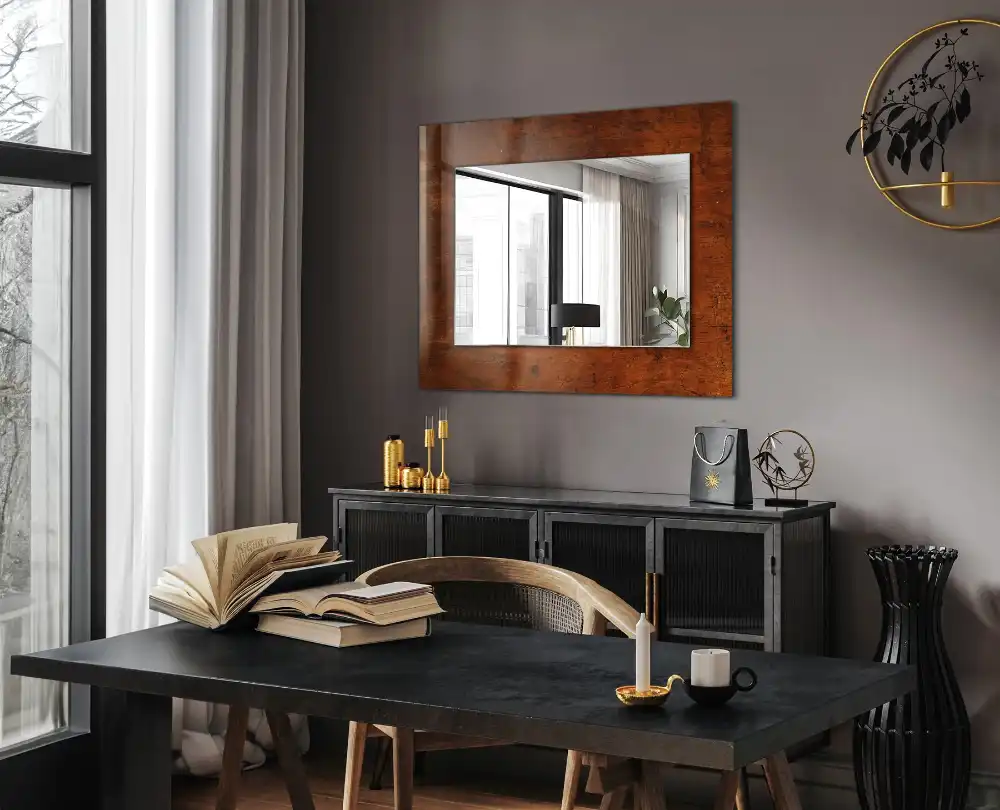 Rectangle decorative mirror Old wooden table