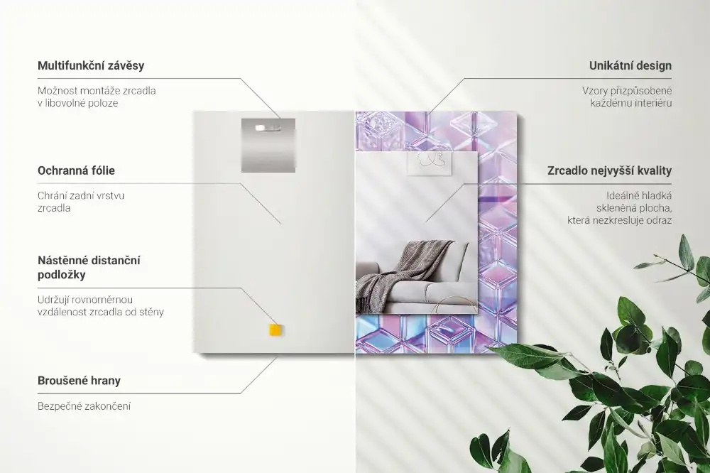 Rectangular wall mirror design Transparent colored cubes