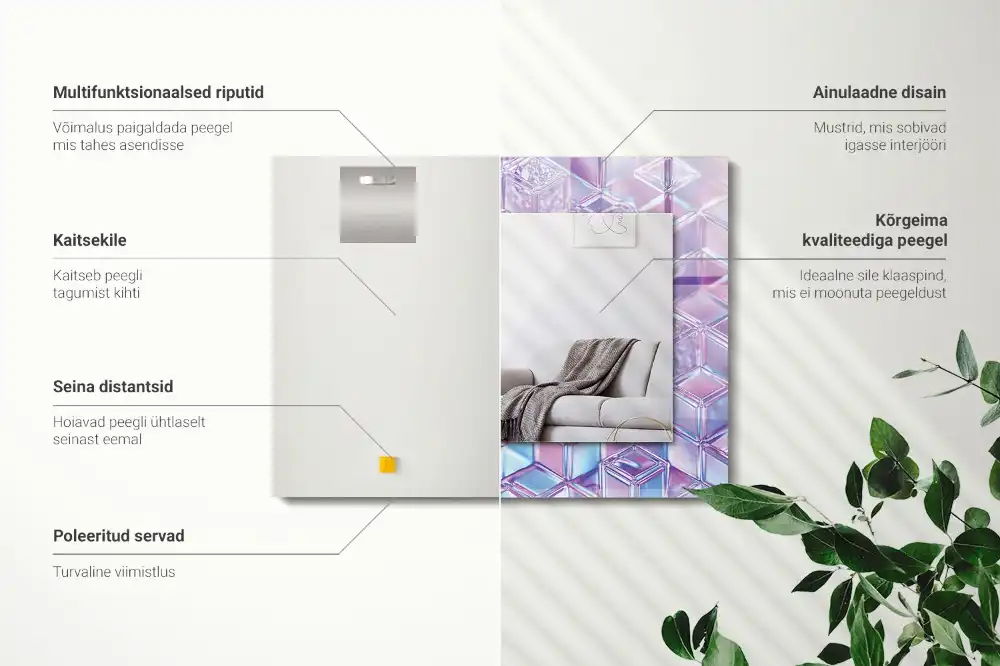 Rectangular wall mirror design Transparent colored cubes