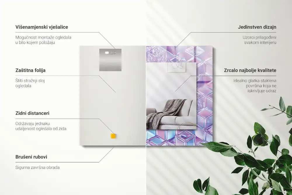 Rectangular wall mirror design Transparent colored cubes