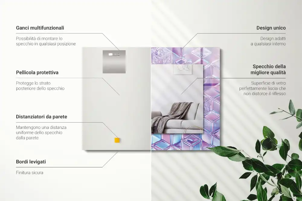 Rectangular wall mirror design Transparent colored cubes