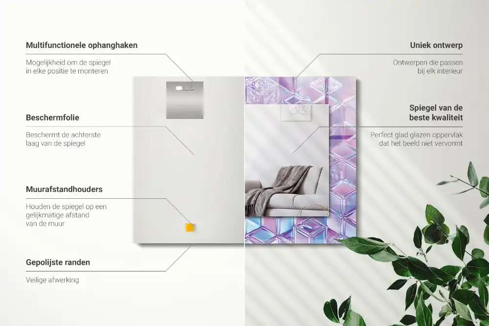 Rectangular wall mirror design Transparent colored cubes