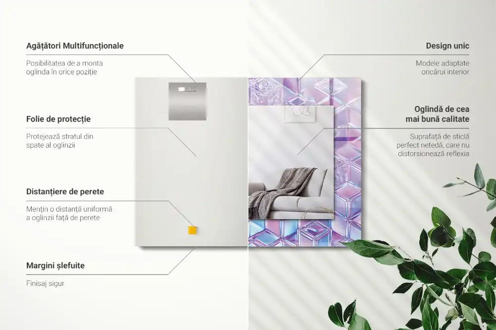 Rectangular wall mirror design Transparent colored cubes