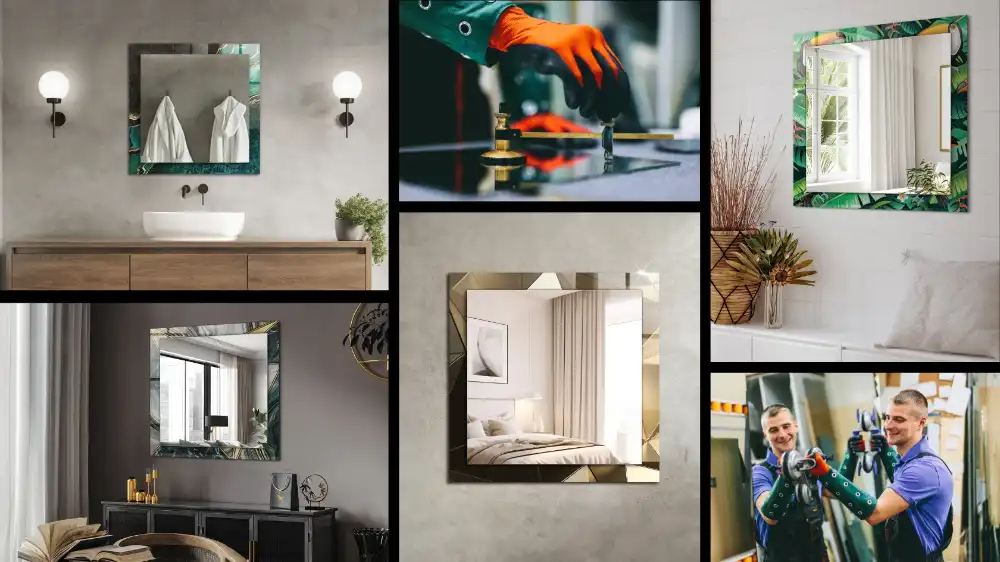 Rectangular wall mirror design Transparent colored cubes