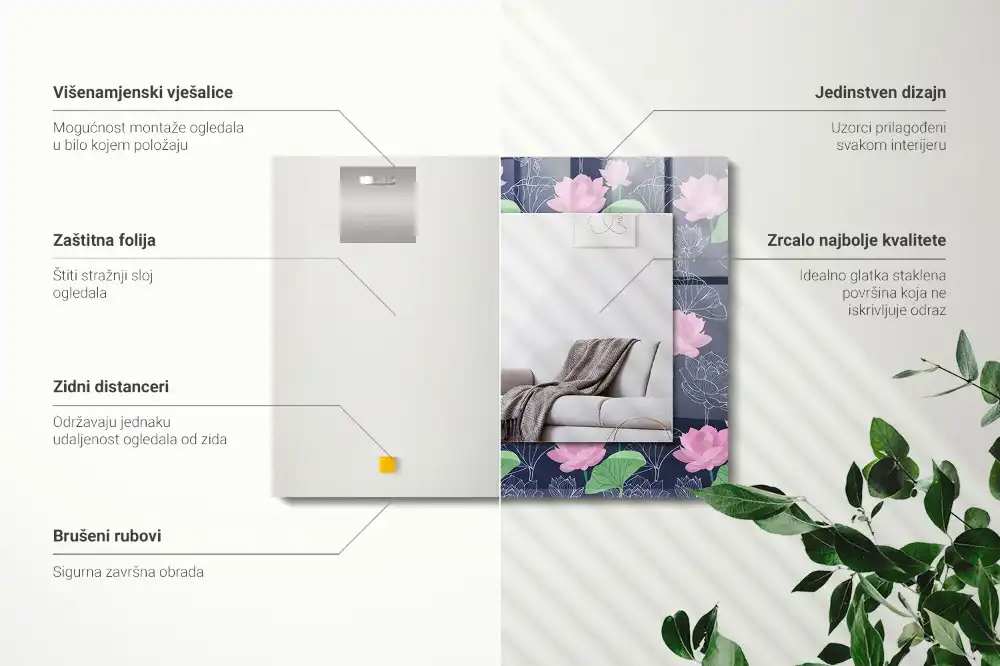 Rectangular mirror print Pink lotus flowers