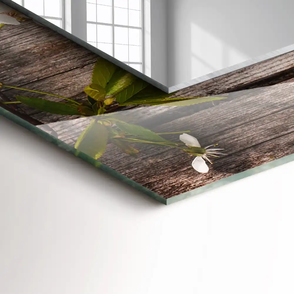 Rectangle decorative mirror Flowers on wood