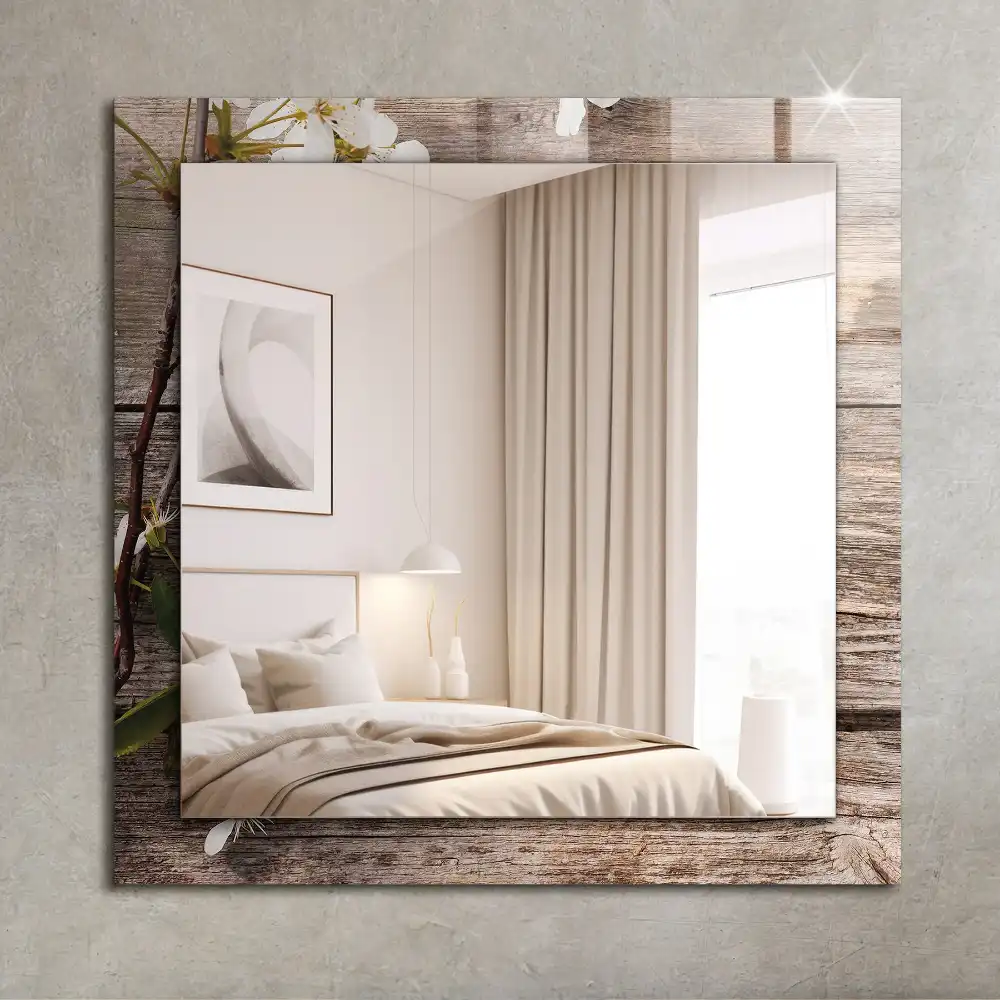 Rectangle decorative mirror Flowers on wood
