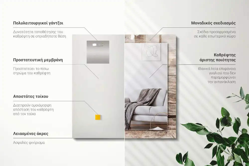 Rectangle decorative mirror Flowers on wood