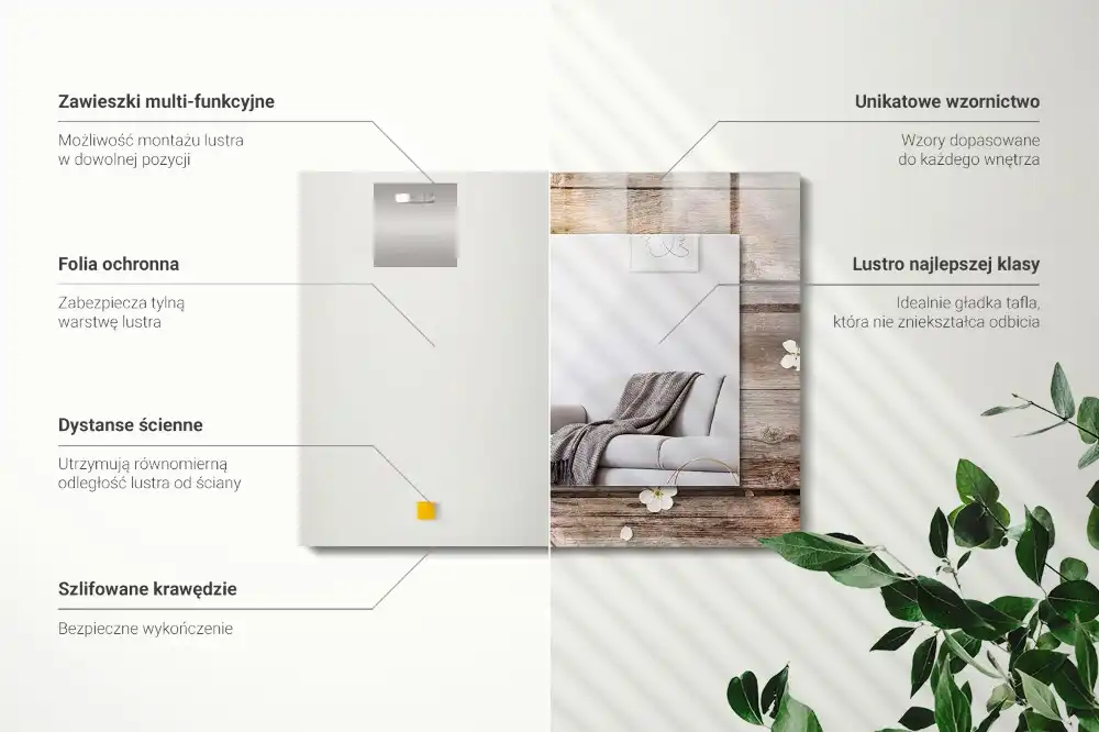 Rectangle decorative mirror Flowers on wood