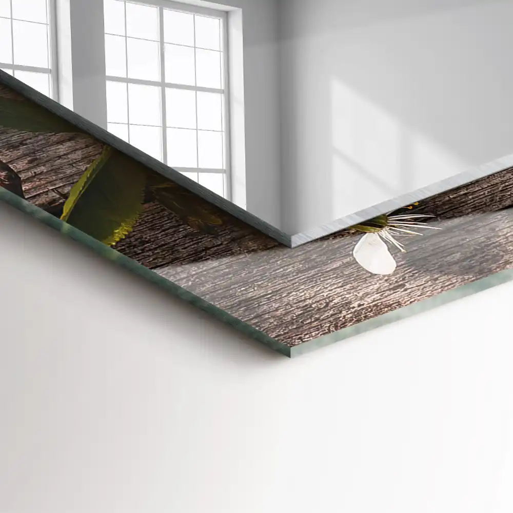 Rectangle decorative mirror Flowers on wood