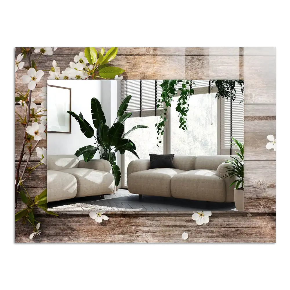 Rectangle decorative mirror Flowers on wood