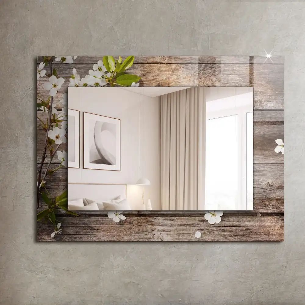 Rectangle decorative mirror Flowers on wood