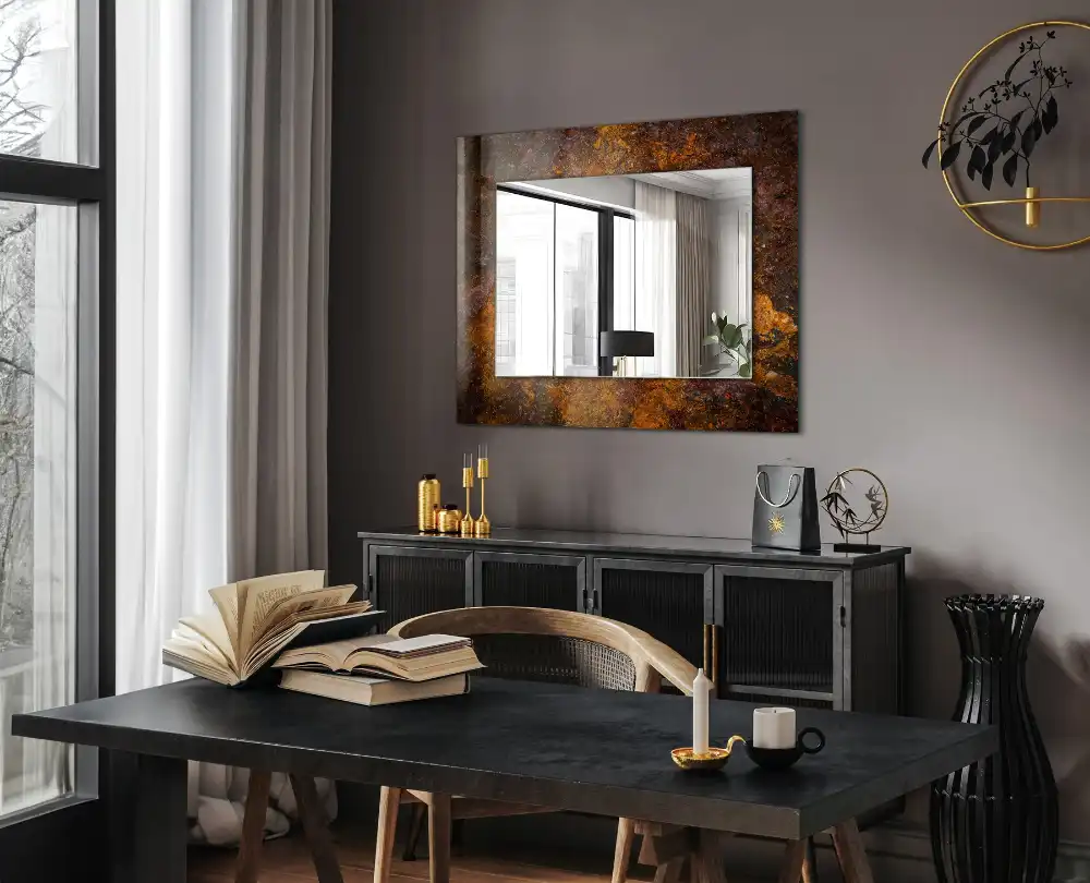 Rectangular wall mirror design Rusty metal surface
