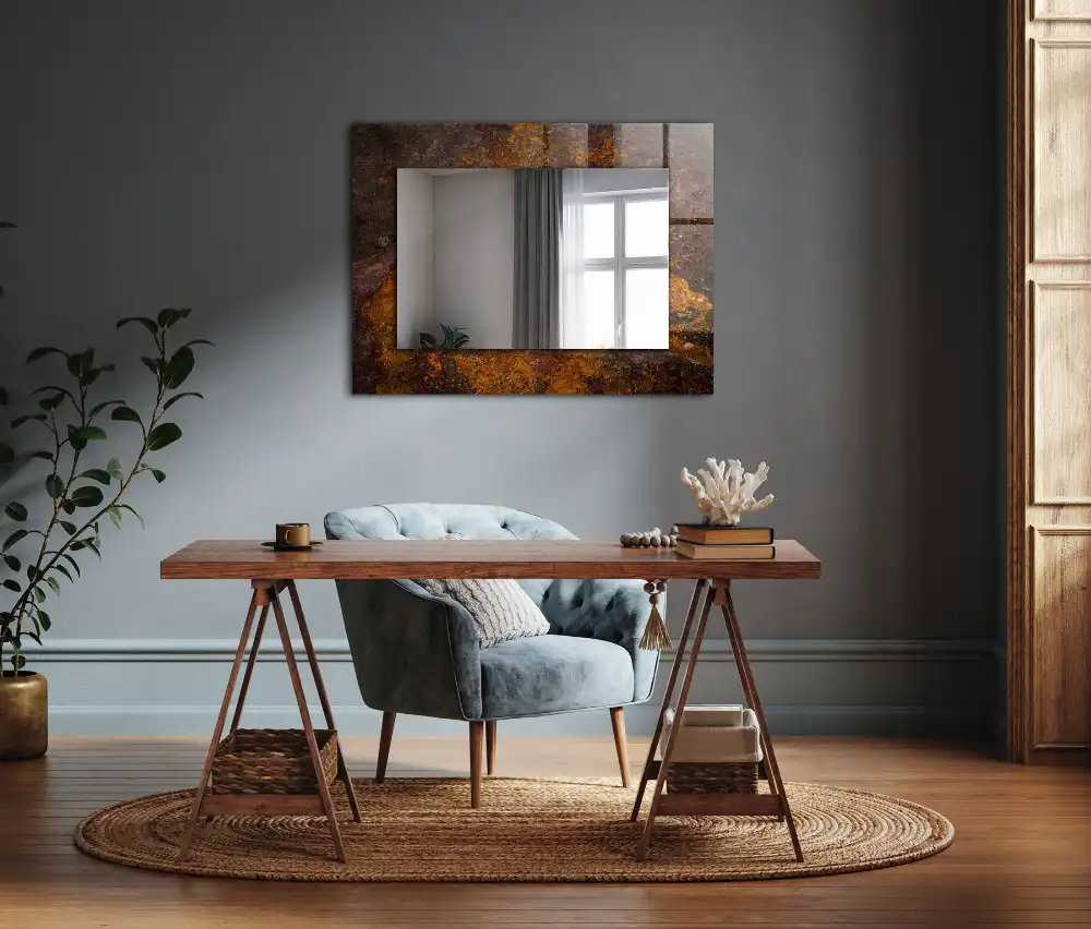 Rectangular wall mirror design Rusty metal surface