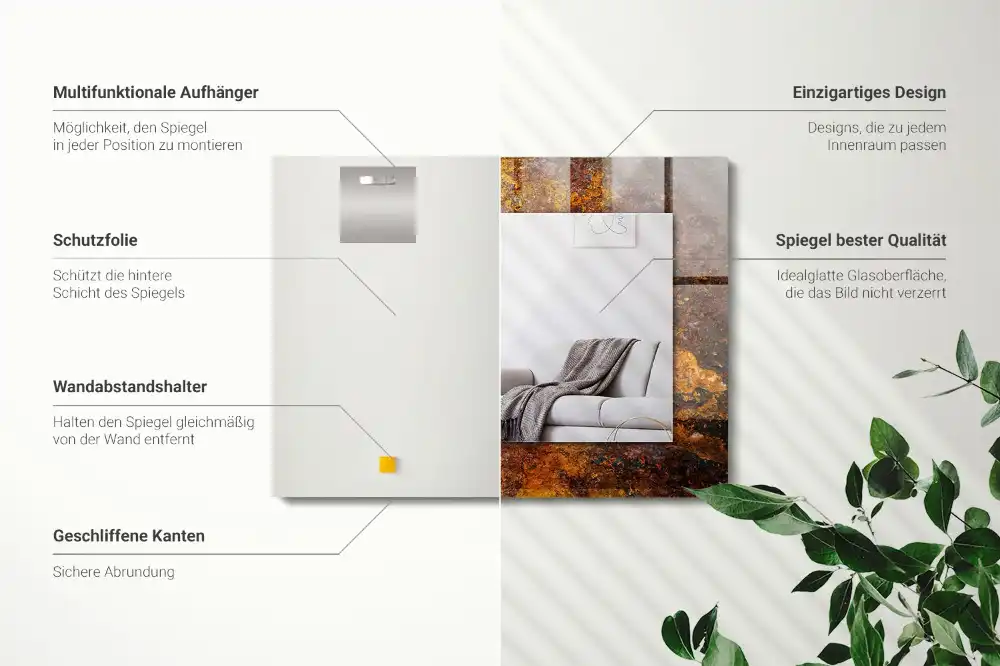 Rectangular wall mirror design Rusty metal surface