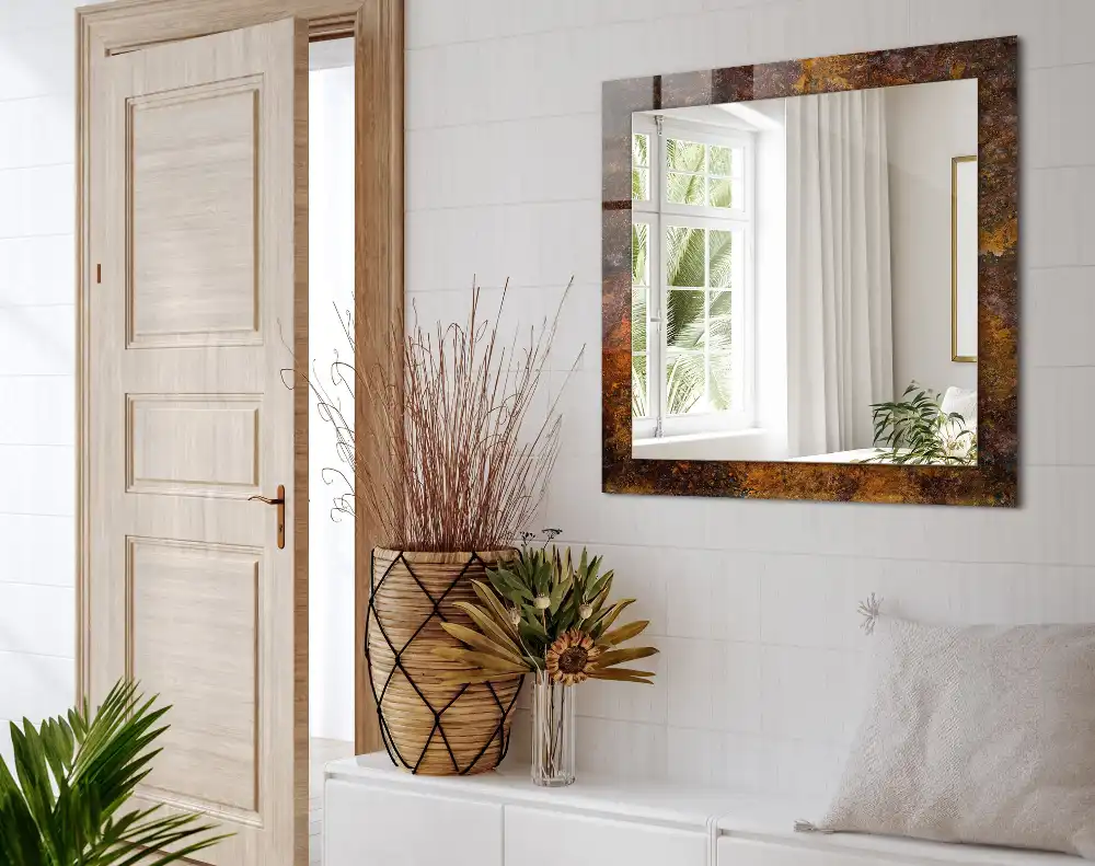 Rectangular wall mirror design Rusty metal surface