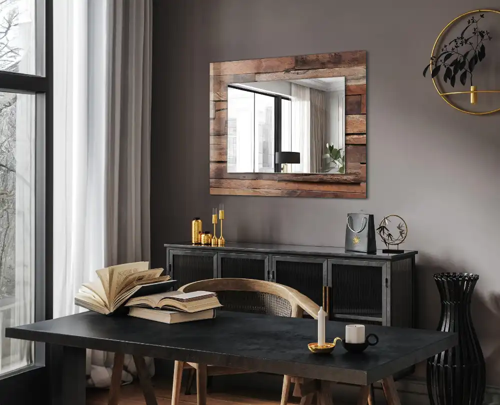 Rectangular decorative mirror Wooden panel wall