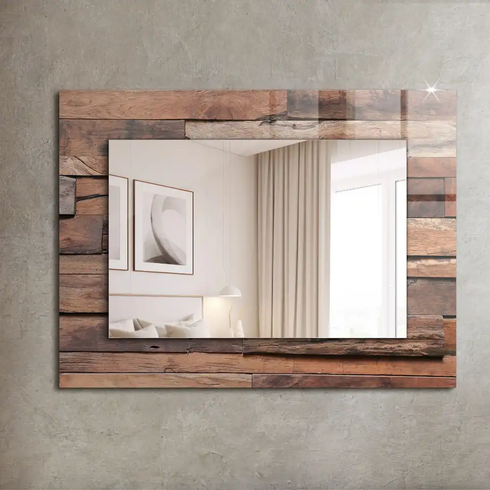 Rectangular decorative mirror Wooden panel wall