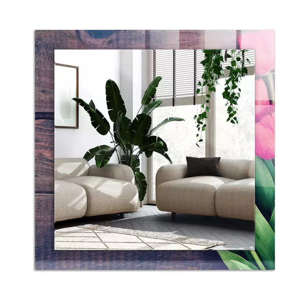Rectangle decorative mirror Pink tulips wood