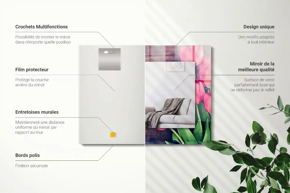 Rectangle decorative mirror Pink tulips wood