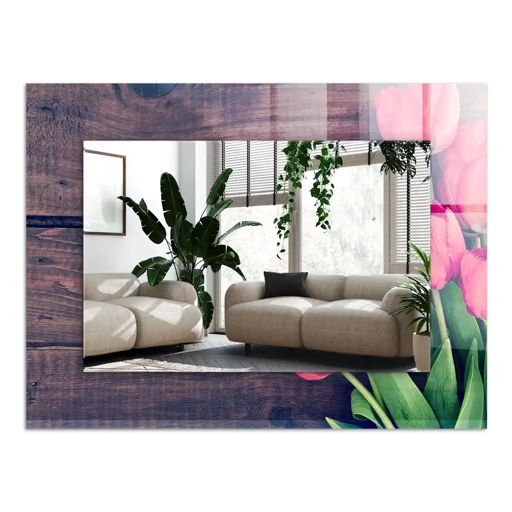 Rectangle decorative mirror Pink tulips wood