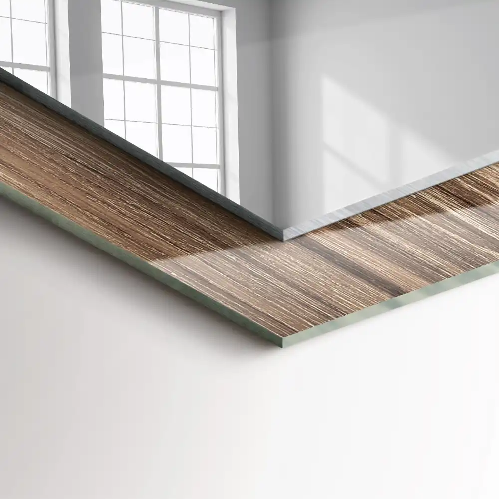 Rectangular wall mirror design Wooden floor boards