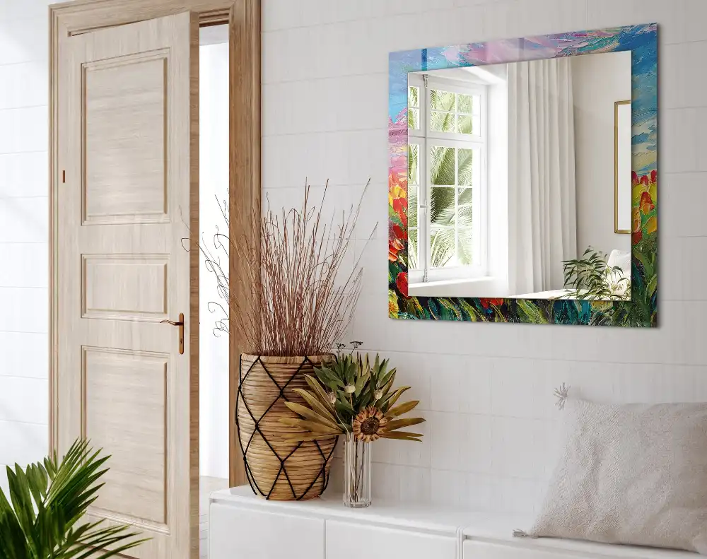 Rectangular mirror print Tulip field