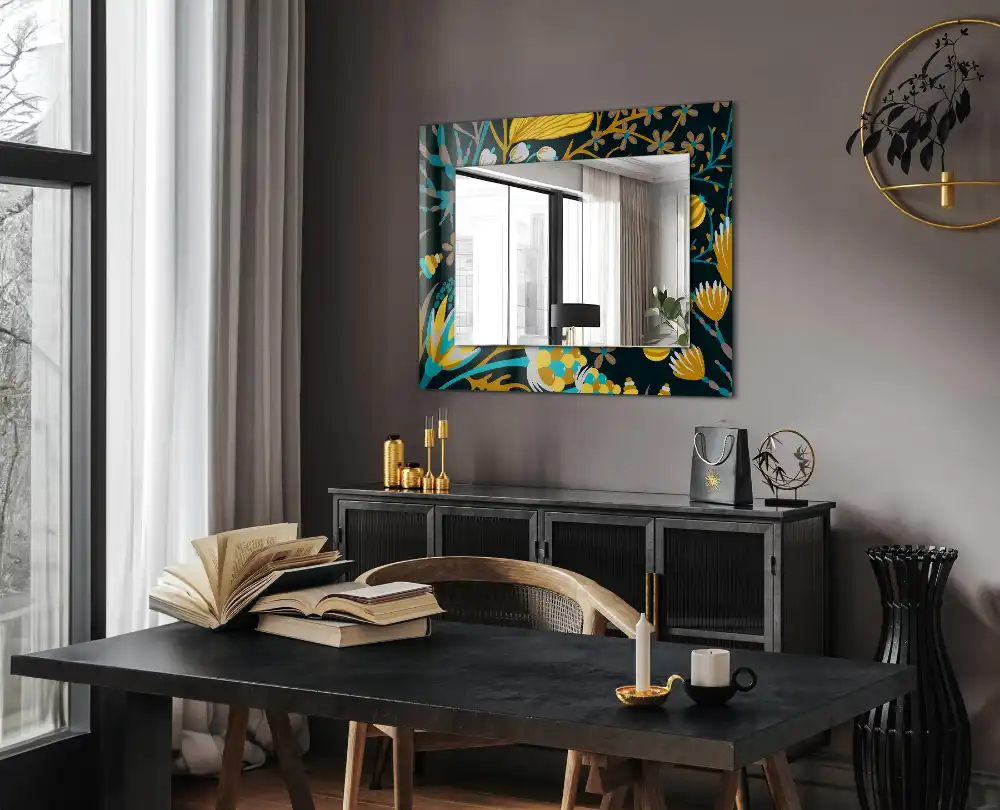 Rectangle decorative mirror Flowers leaves patterns