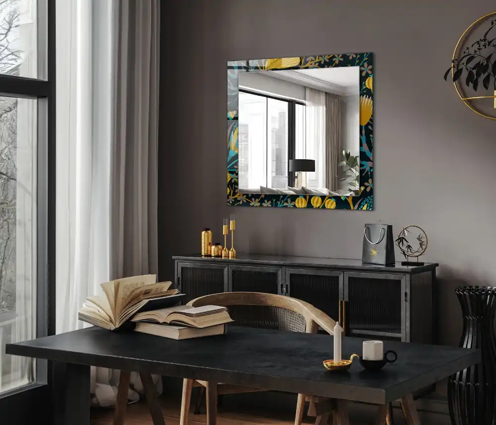 Rectangle decorative mirror Flowers leaves patterns