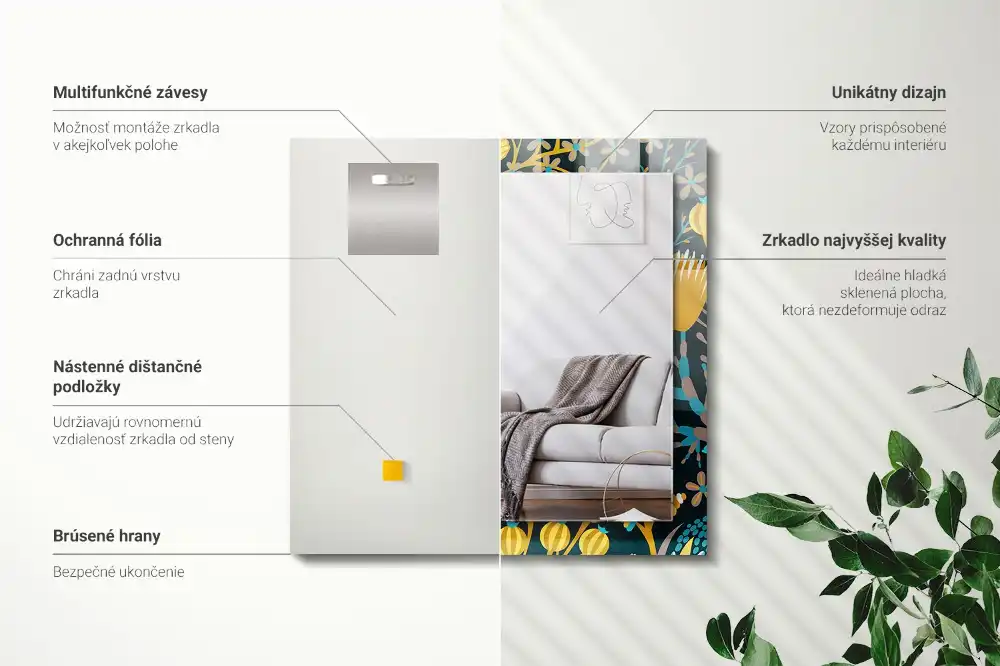 Rectangle decorative mirror Flowers leaves patterns